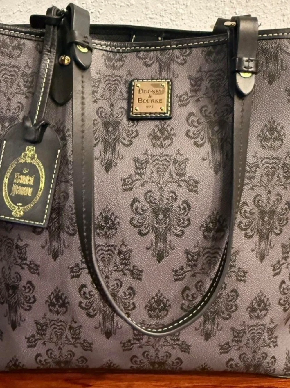 Dooney & Bourke Haunted Mansion Gray Damask Tote with Black Trim - Picture 1 of 4